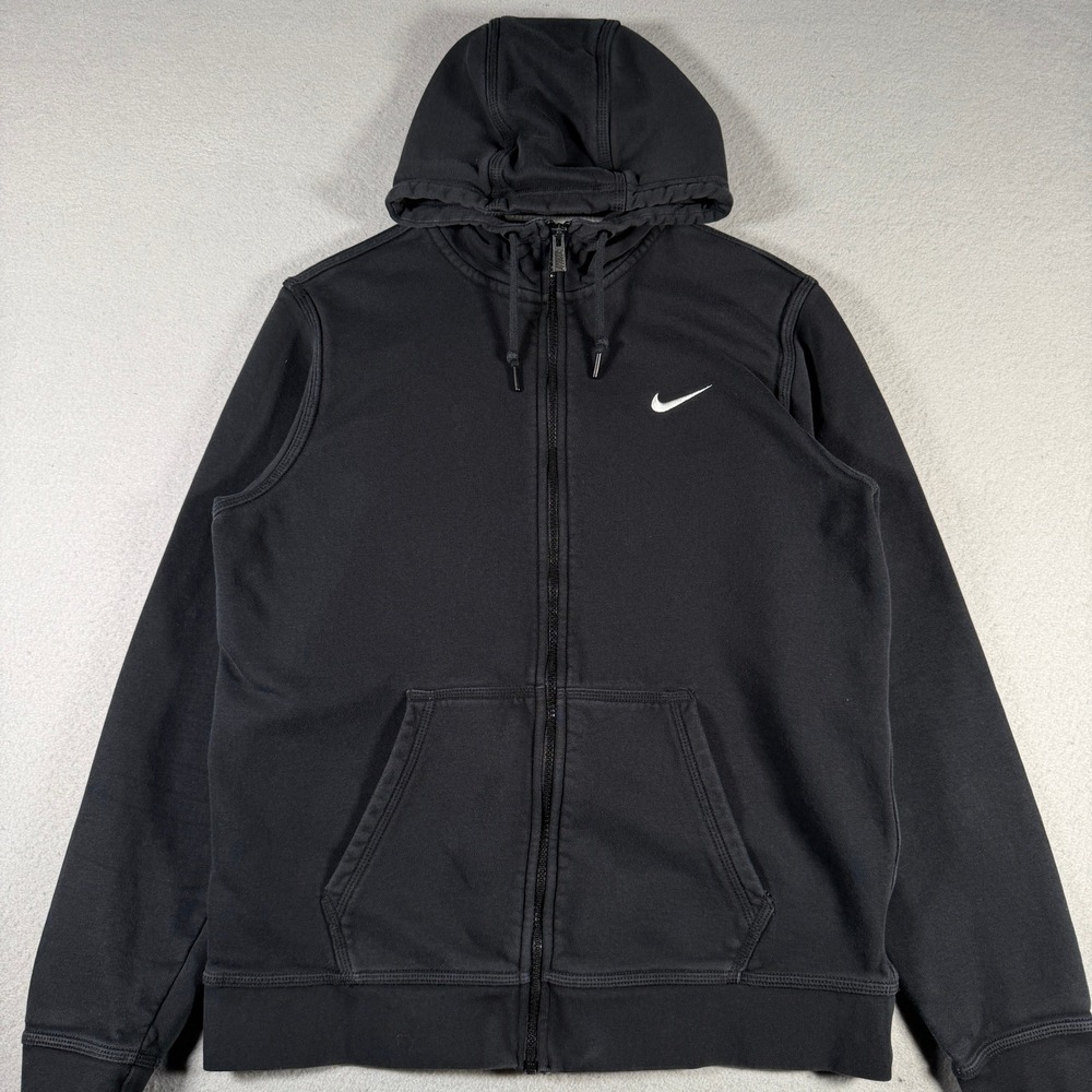 Nike Mens Black Full Zip Fleece Hoodie Embroidered Swoosh 823531-010 Size L